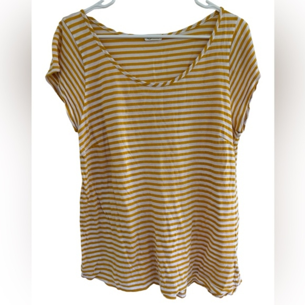 AG Women's‎ Yellow/White Striped Lightweight Short Sleeve Tee Size Large